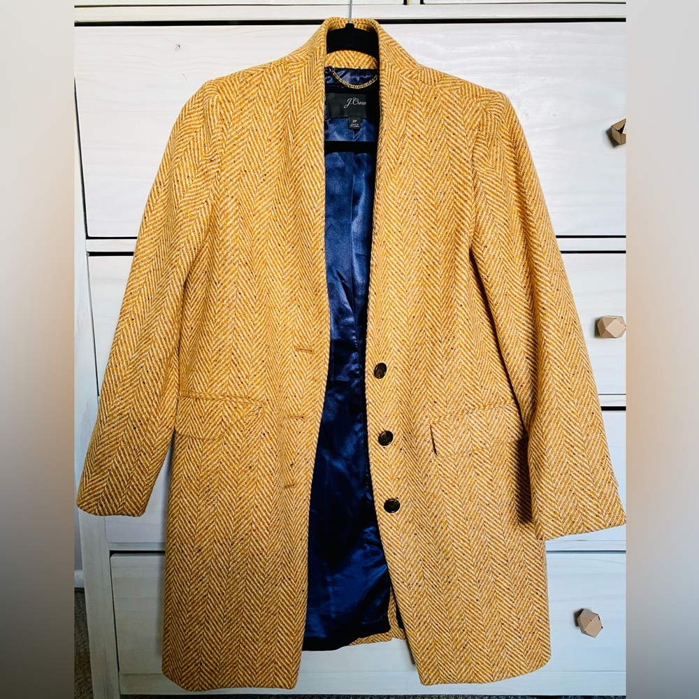 J. Crew Yellow Wool Topcoat w/Blue Satin Lining